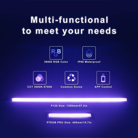 LUXCEO P120 RGB Handheld Waterproof Photography Light Wand, APP Control 1350 - Picture 8 of 14